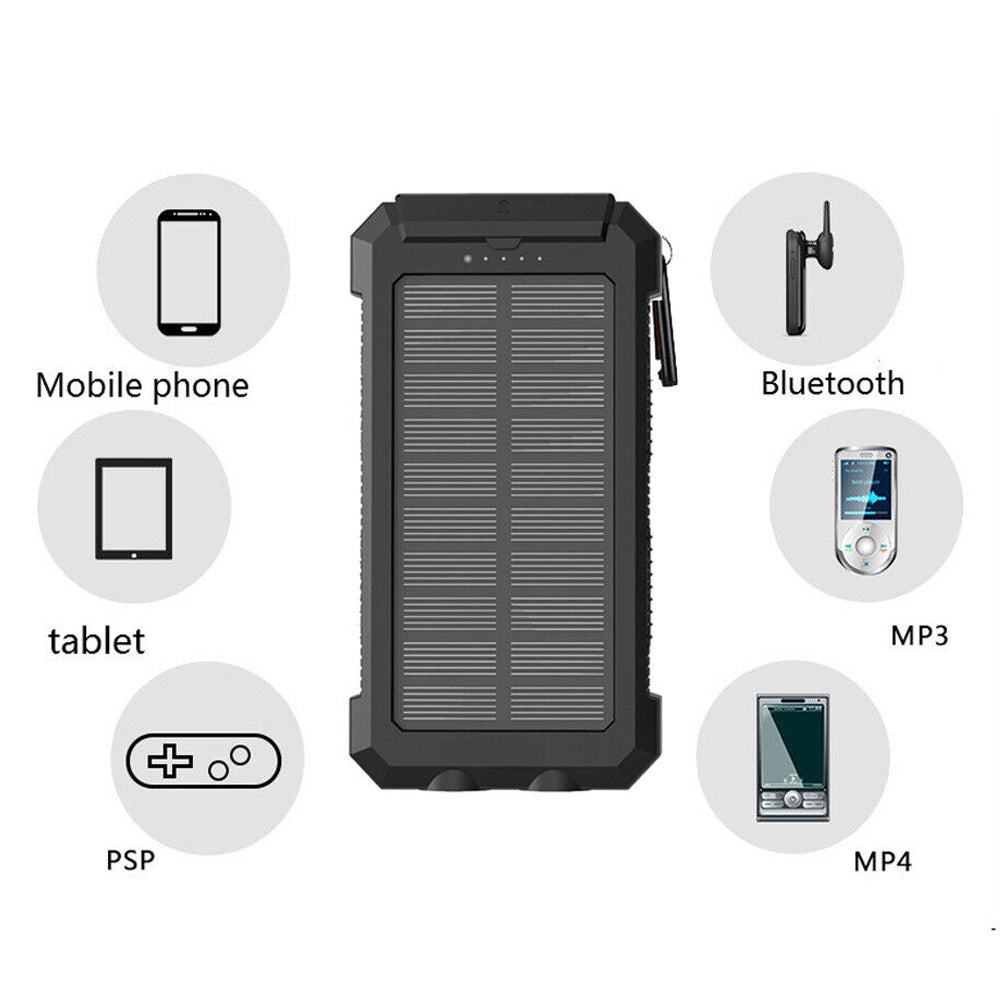 20000mAh Waterproof 2 USB LED Solar Power Bank