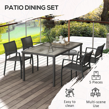 Outsunny 5-Piece Outdoor Dining Set | Wood-Effect Table