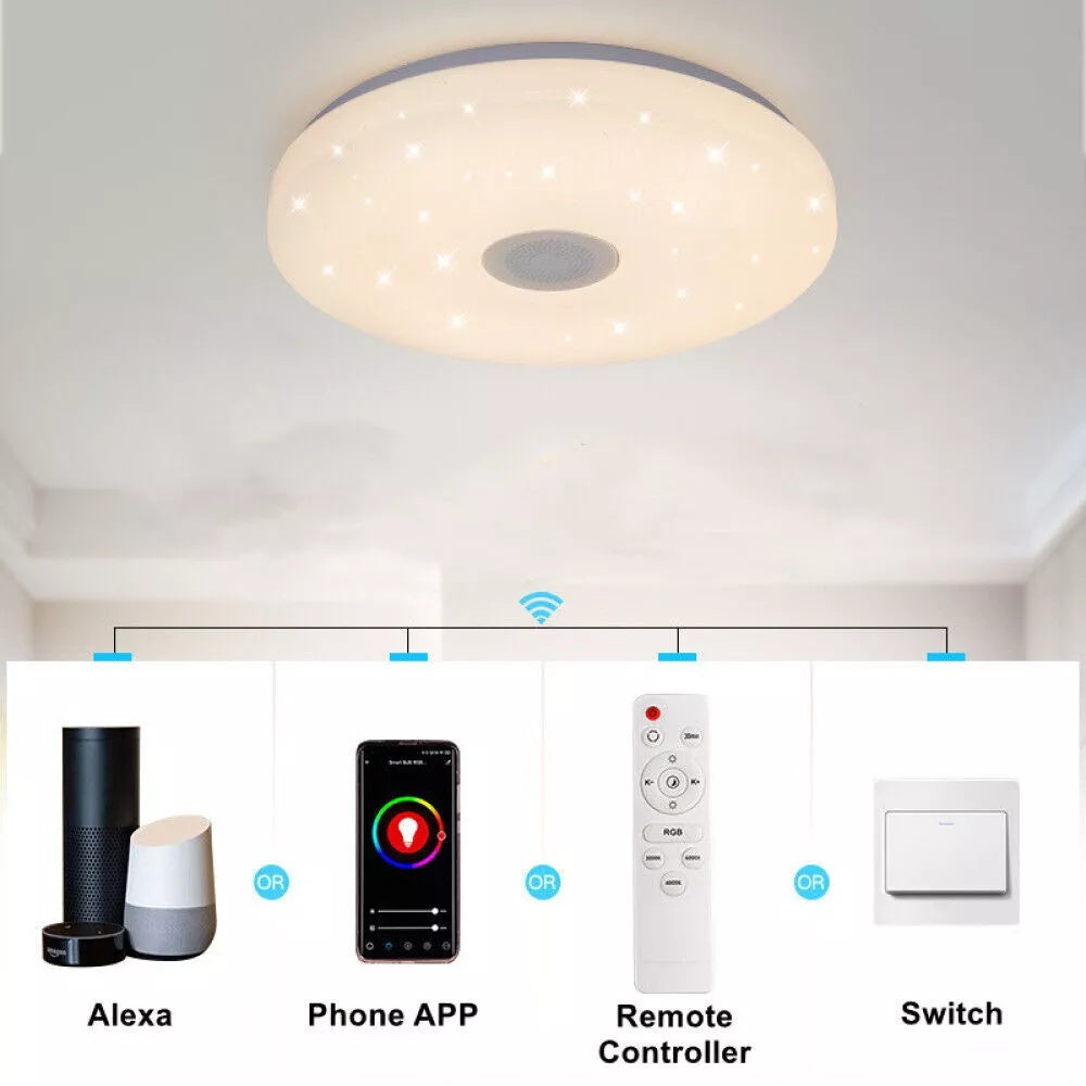 LED RGB Ceiling Light with Bluetooth Speaker – 48W Music Lamp with Remote & APP Control, Colour Changing, Dimmable, Night Light Mode, 33cm