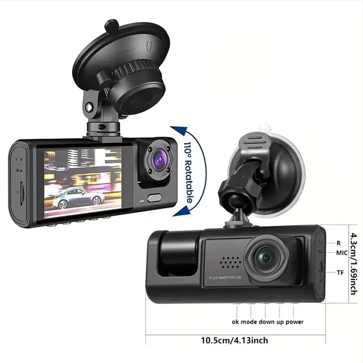 1080P Dual Lens Dash Cam with G-Sensor Front & Rear Car DVR Recorder