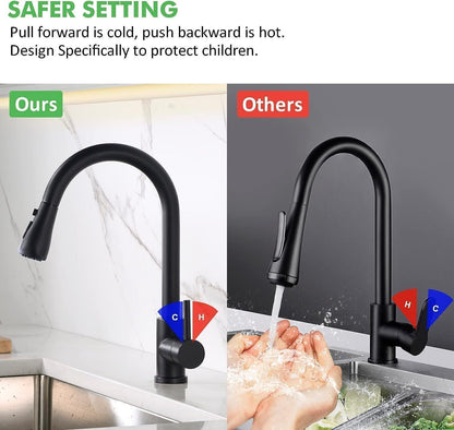 360° Kitchen Sink Mixer Tap – Pull-Out Spout Spray – Single Lever Modern Mono Mixer - Black
