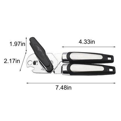 Heavy Duty Stainless Steel Tin Can Opener Cutter – Easy Comfy Handle Grip – 3-in-1 Kitchen Tool