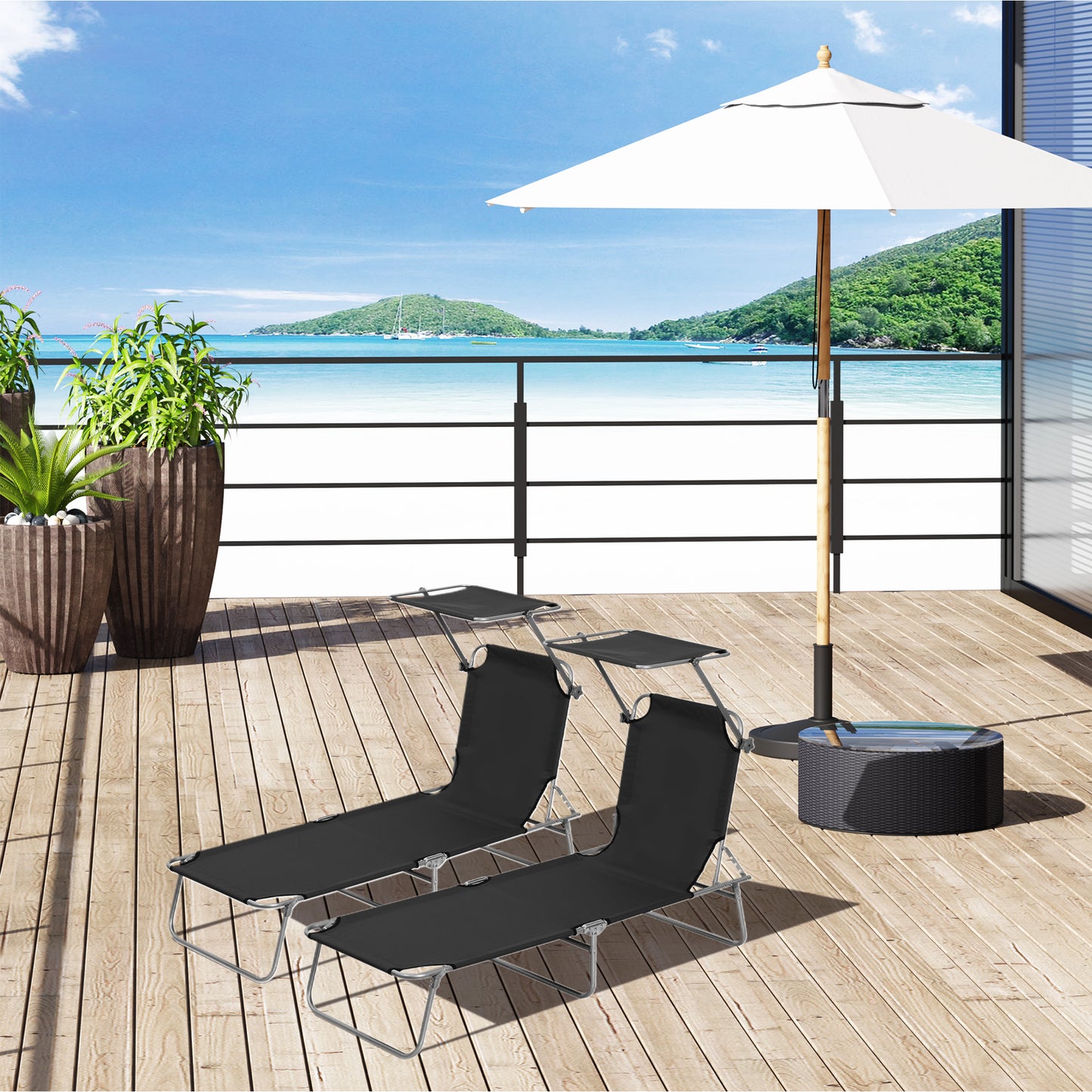 Outsunny 2-Piece Folding Sun Lounger Set | Adjustable Shade