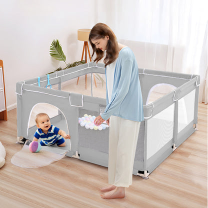 Baby Playpen with Mat – Indoor & Outdoor Activity Fence for Toddlers - Grey