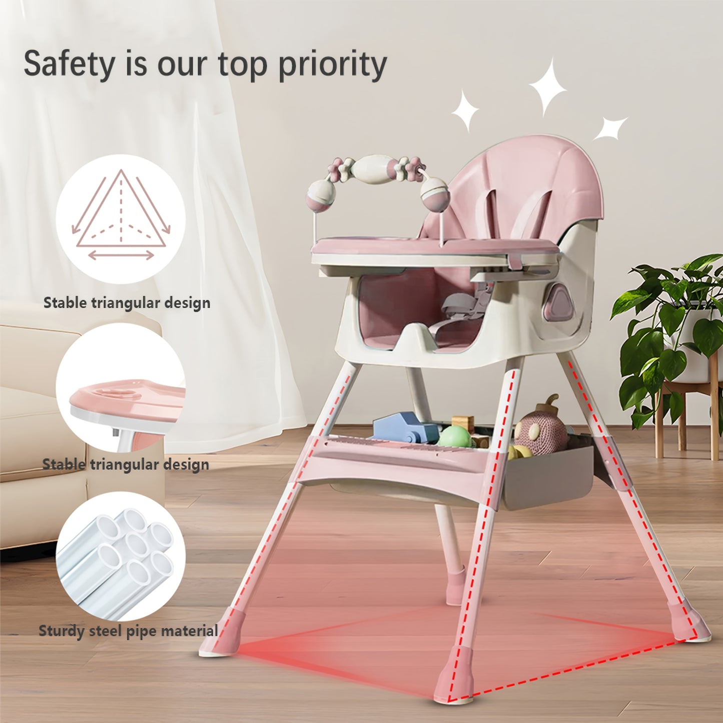 UBRAVOO Adjustable Multifunctional High Chair - Portable Baby Feeding Chair with Removable Tray & Safety Belt | UK