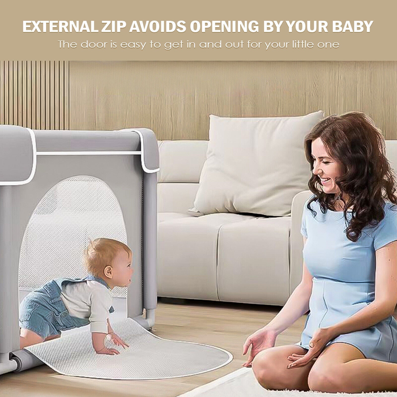 Baby Playpen with Mat – Indoor & Outdoor Activity Fence for Toddlers - Grey
