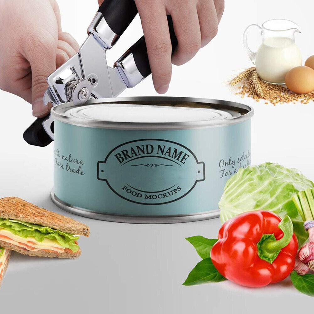 Heavy Duty Stainless Steel Tin Can Opener Cutter – Easy Comfy Handle Grip – 3-in-1 Kitchen Tool