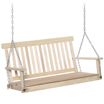 Outsunny 2-Seater Wooden Garden Swing Bench | Natural