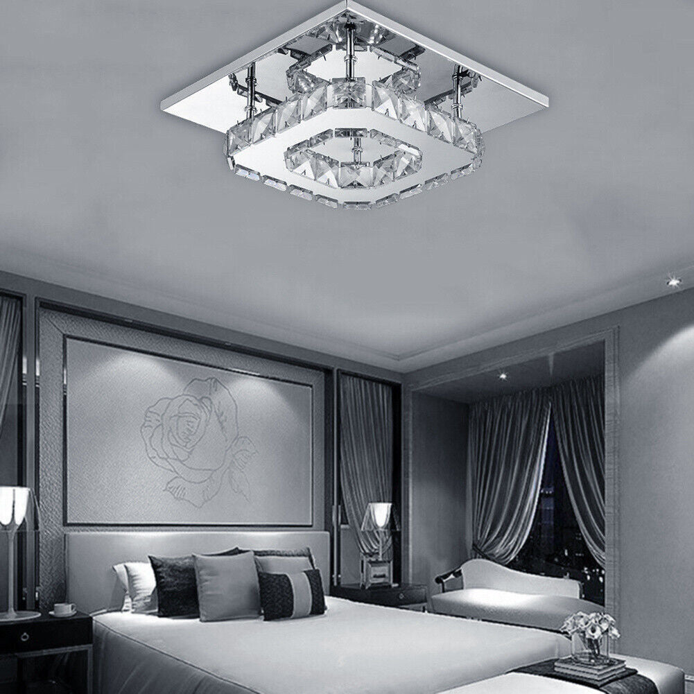 Crystal Ceiling Light LED Lamp | Modern Square Chandelier | Elegant Pendant Light for Living Room Hallway Bedroom