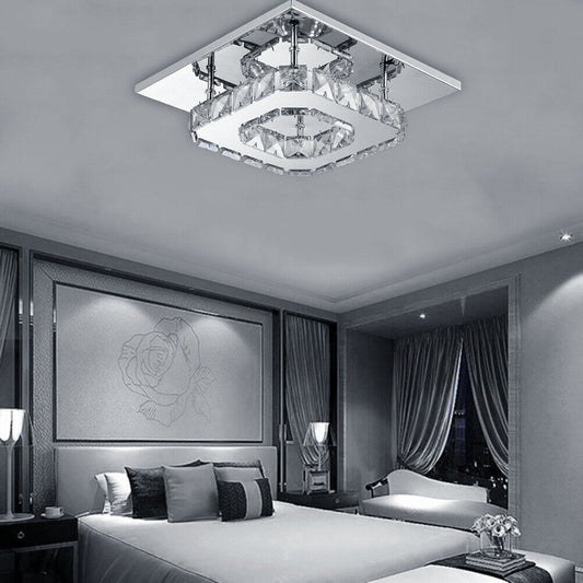 Crystal Ceiling Light LED Lamp | Modern Square Chandelier | Elegant Pendant Light for Living Room Hallway Bedroom