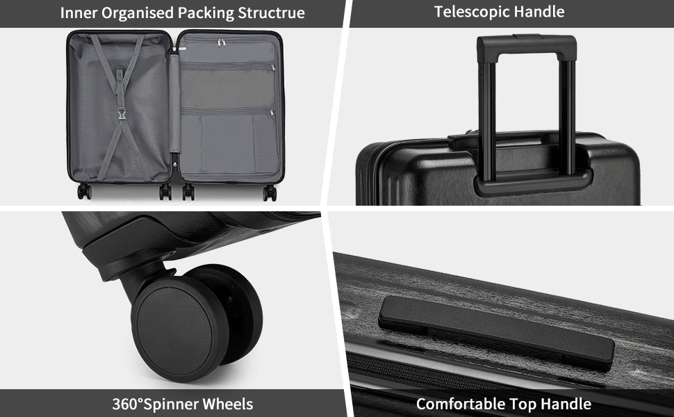 Kono Hardshell Luggage Set | ABS+PC Lightweight, TSA Lock, 4 Spinner Wheels — 2-Piece or 4-Piece, Navy, Grey, Black or Burgundy
