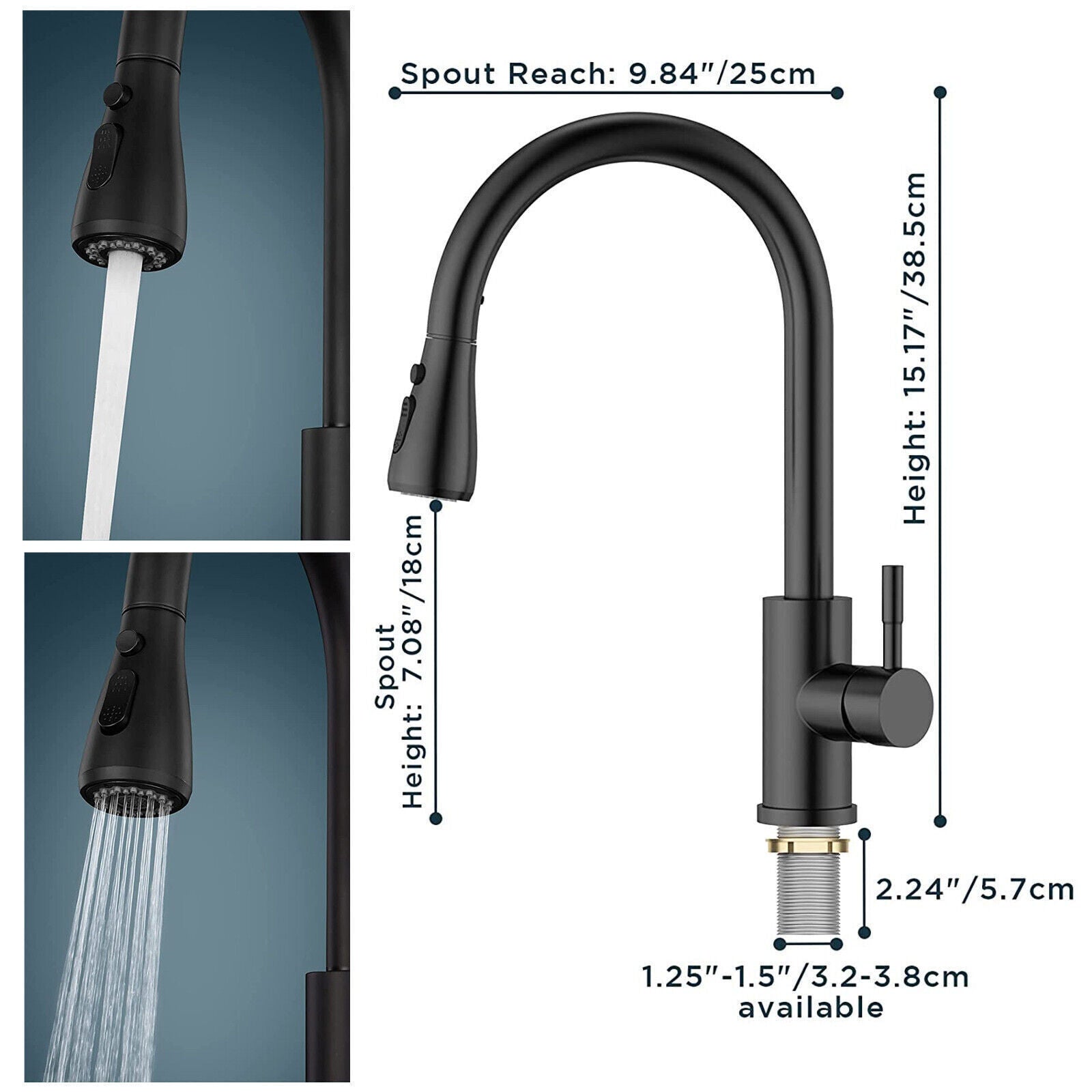 360° Kitchen Sink Mixer Tap – Pull-Out Spout Spray – Single Lever Modern Mono Mixer - Black