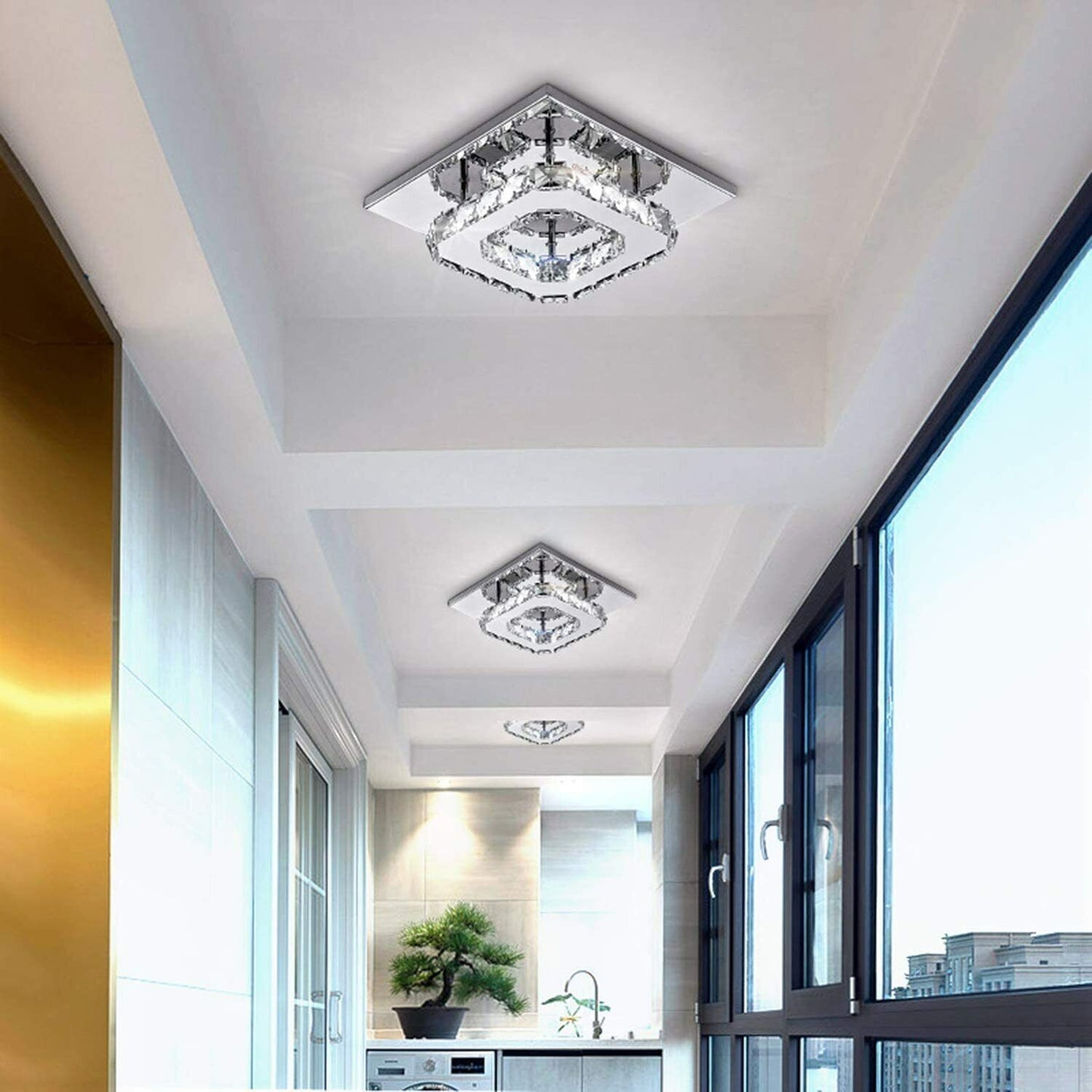 Crystal Ceiling Light LED Lamp | Modern Square Chandelier | Elegant Pendant Light for Living Room Hallway Bedroom