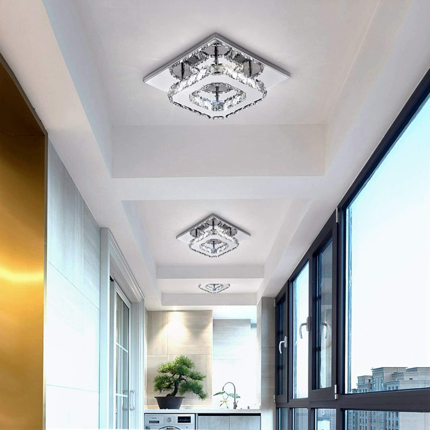 Crystal Ceiling Light LED Lamp | Modern Square Chandelier | Elegant Pendant Light for Living Room Hallway Bedroom