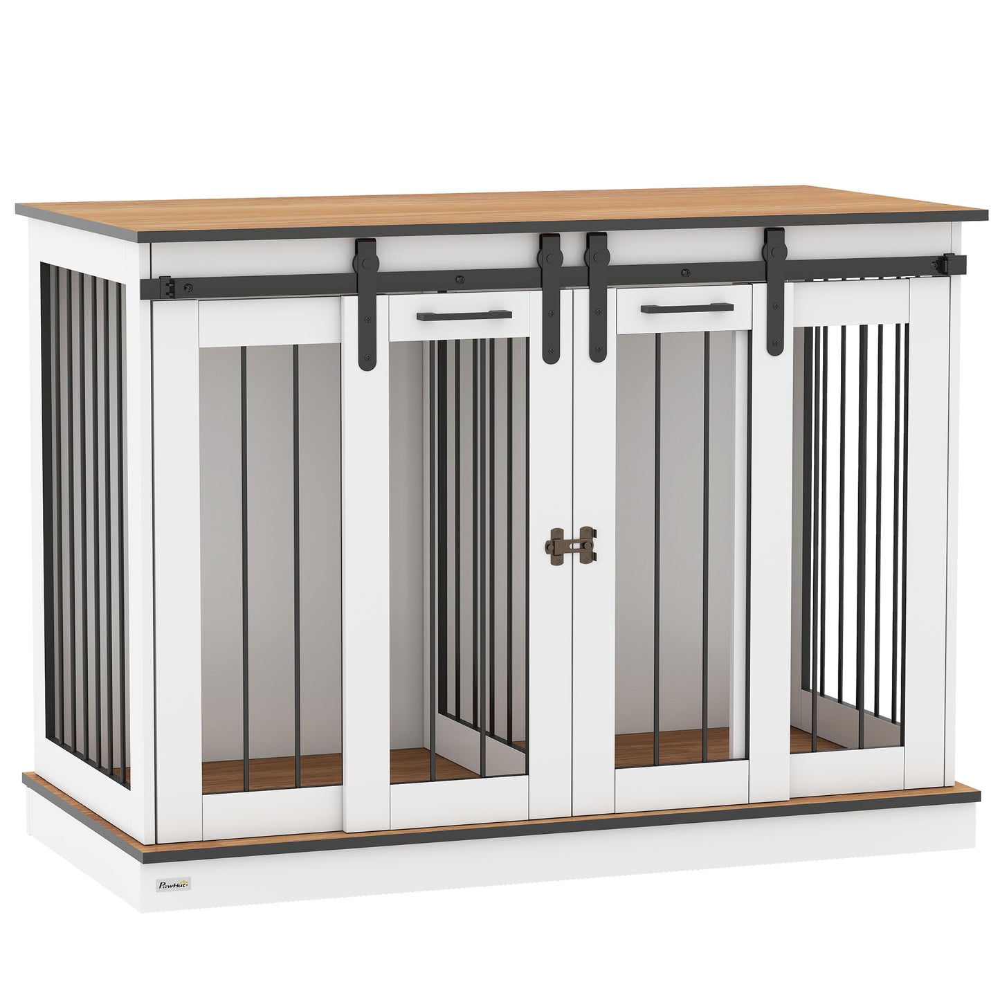 PawHut Dog Crate Furniture | Double Dog Cage with Divider, White