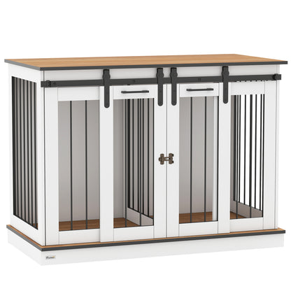 PawHut Dog Crate Furniture | Double Dog Cage with Divider, White