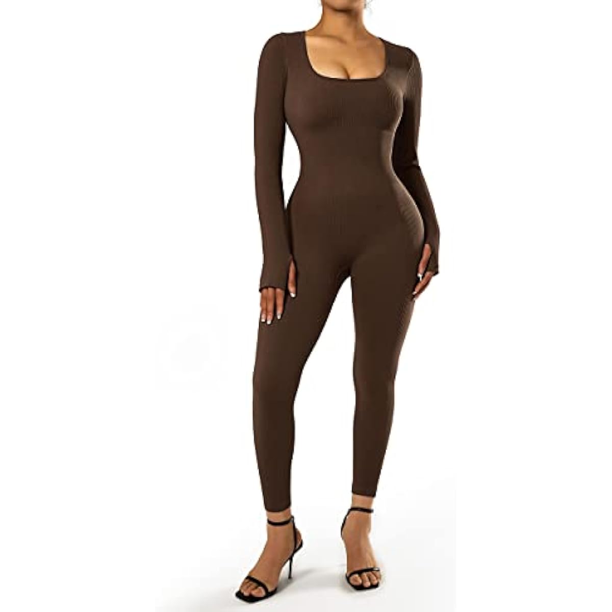 DOULAFASS Women's Ribbed Seamless Jumpsuit | Long Sleeve Yoga Workout Outfit