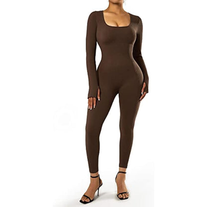 DOULAFASS Women's Ribbed Seamless Jumpsuit | Long Sleeve Yoga Workout Outfit