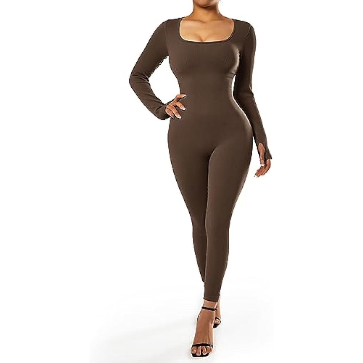 DOULAFASS Women's Ribbed Seamless Jumpsuit | Long Sleeve Yoga Workout Outfit