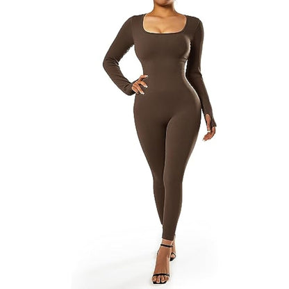DOULAFASS Women's Ribbed Seamless Jumpsuit | Long Sleeve Yoga Workout Outfit