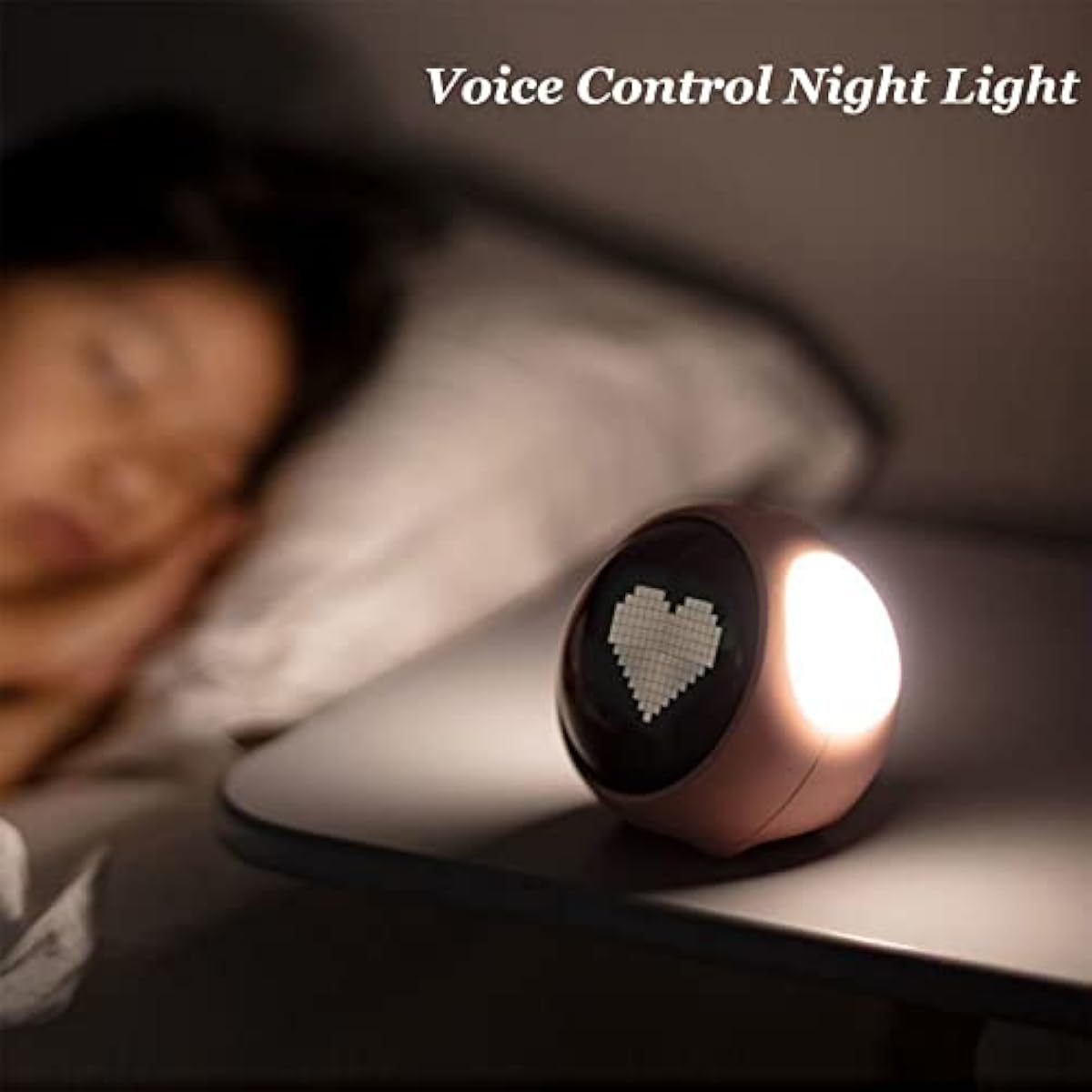 Kids Alarm Clock with Night Light & Sleep Trainer | USB Rechargeable, Emoji Face, Voice Activated — Pink