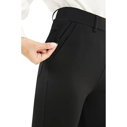 Women's Stretch Straight Leg Work Trousers | Pull-On Yoga Dress Pants with Pockets — Smart Office & Casual