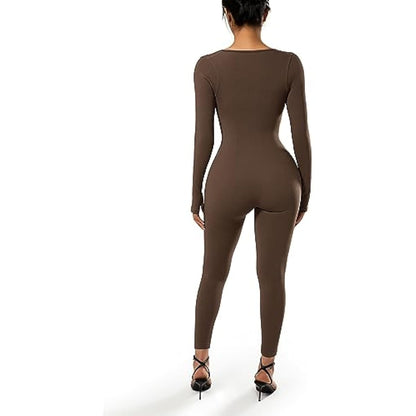 DOULAFASS Women's Ribbed Seamless Jumpsuit | Long Sleeve Yoga Workout Outfit