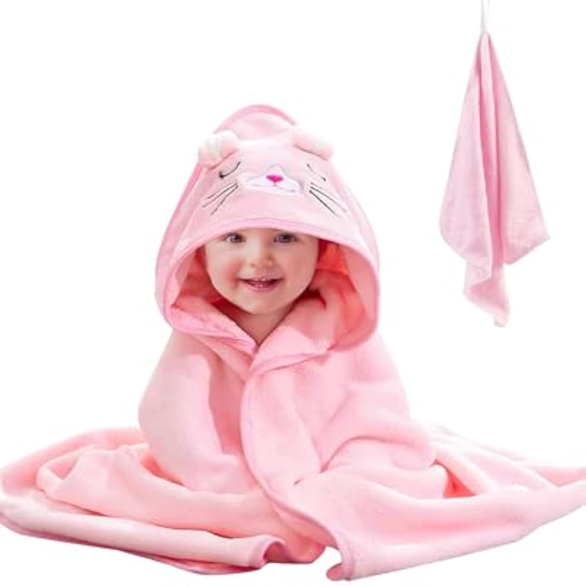 Hooded Baby Towel – Pink Cat Baby Bath Towel with Animal Design