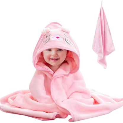 Hooded Baby Towel – Pink Cat Baby Bath Towel with Animal Design
