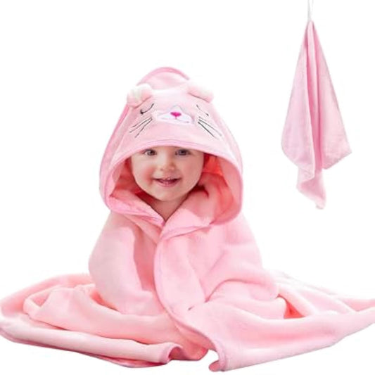 Hooded Baby Towel – Pink Cat Baby Bath Towel with Animal Design
