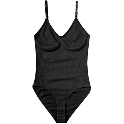 Women's Tummy Control Sculpting Bodysuit | Backless Thong Shapewear Body Shaper — Black