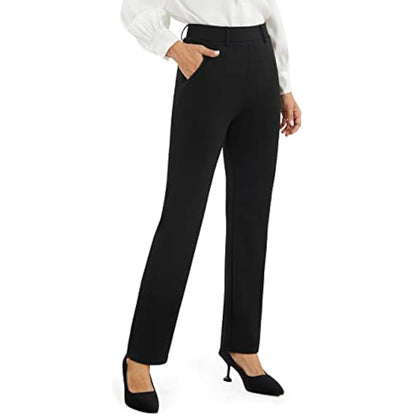 Women's Stretch Straight Leg Work Trousers | Pull-On Yoga Dress Pants with Pockets — Smart Office & Casual