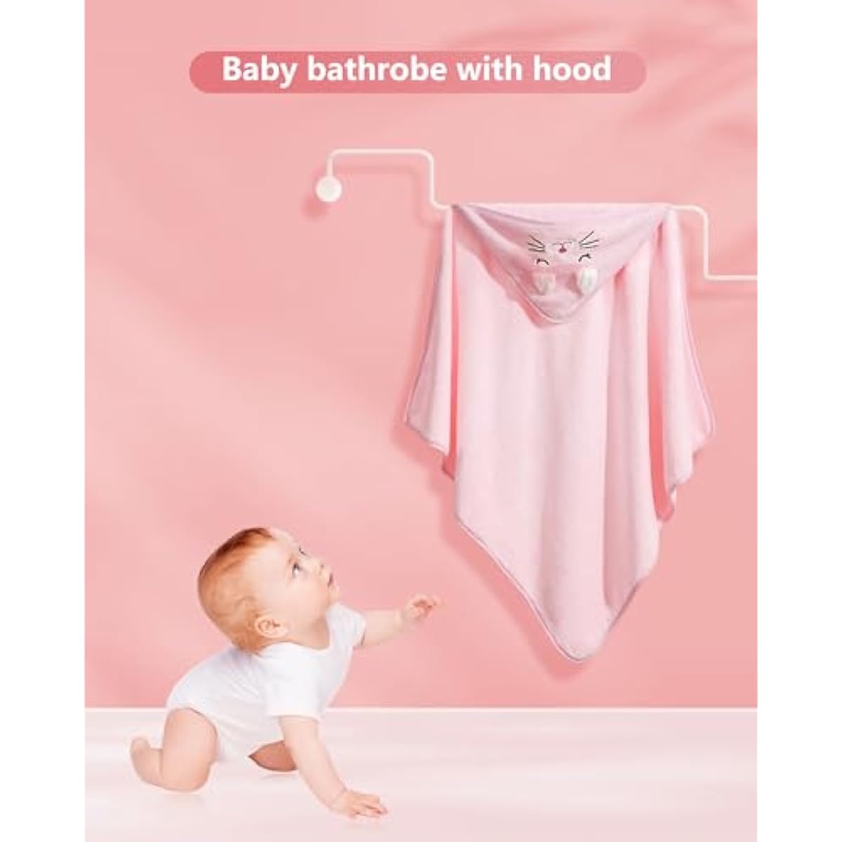 Hooded Baby Towel – Pink Cat Baby Bath Towel with Animal Design