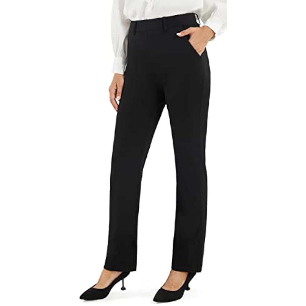 Women's Stretch Straight Leg Work Trousers | Pull-On Yoga Dress Pants with Pockets — Smart Office & Casual