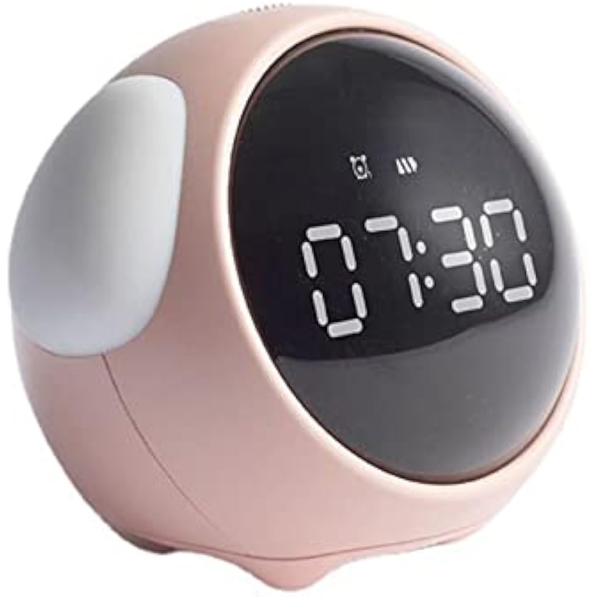 Kids Alarm Clock with Night Light & Sleep Trainer | USB Rechargeable, Emoji Face, Voice Activated — Pink