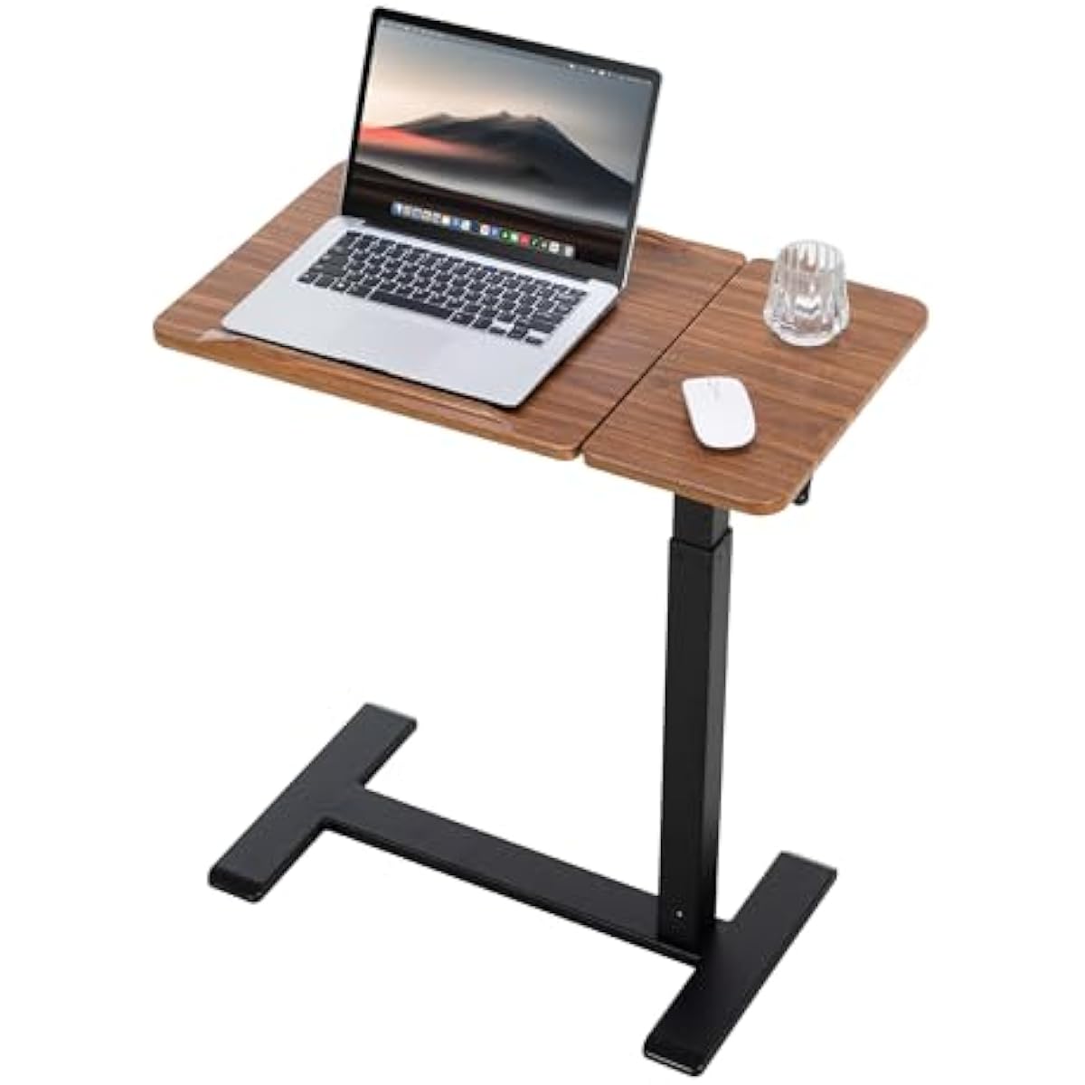 FROMANN Adjustable Overbed Table with Wheels – Tilt Rolling C-Shaped Laptop Desk Black