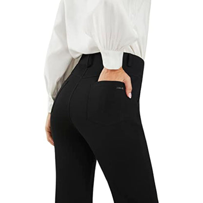 Women's Stretch Straight Leg Work Trousers | Pull-On Yoga Dress Pants with Pockets — Smart Office & Casual
