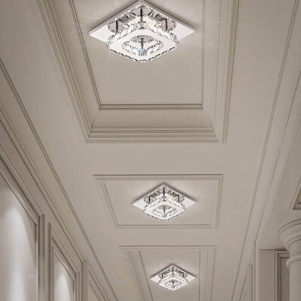 Crystal Ceiling Light LED Lamp | Modern Square Chandelier | Elegant Pendant Light for Living Room Hallway Bedroom