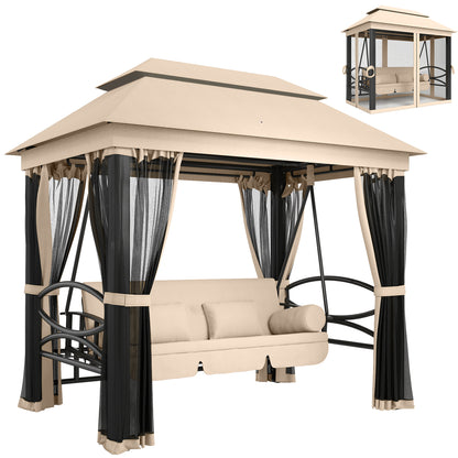 Outsunny 3-Seater Garden Swing Chair | Convertible Patio Bench Bed with Canopy