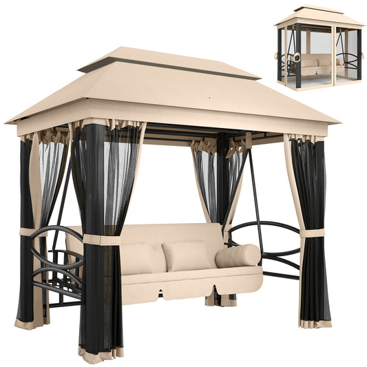 Outsunny 3-Seater Garden Swing Chair | Convertible Patio Bench Bed with Canopy