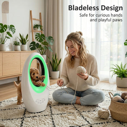 HOMCOM Bladeless Tower Fan with 4-Colour LED Mood Light | 36dB, 6m/s, 60° Oscillation, 7.5H Timer, Remote — White
