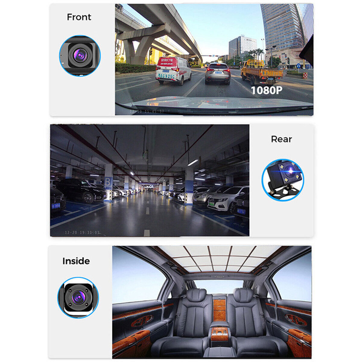 1080P Dual Lens Dash Cam with G-Sensor Front & Rear Car DVR Recorder