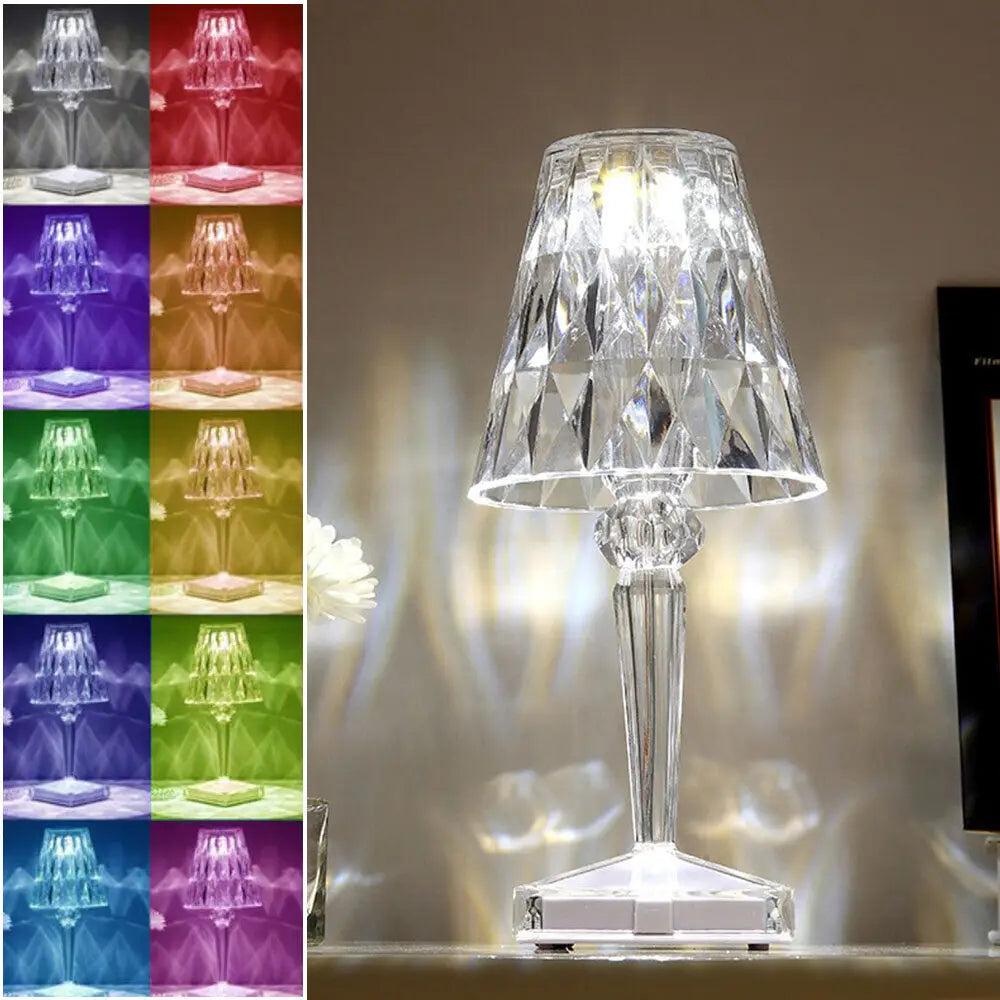 RGB Crystal Touch Table Lamp – Diamond Rose LED Bedside Light with Remote & USB/Rechargeable Modes | 16 Colours