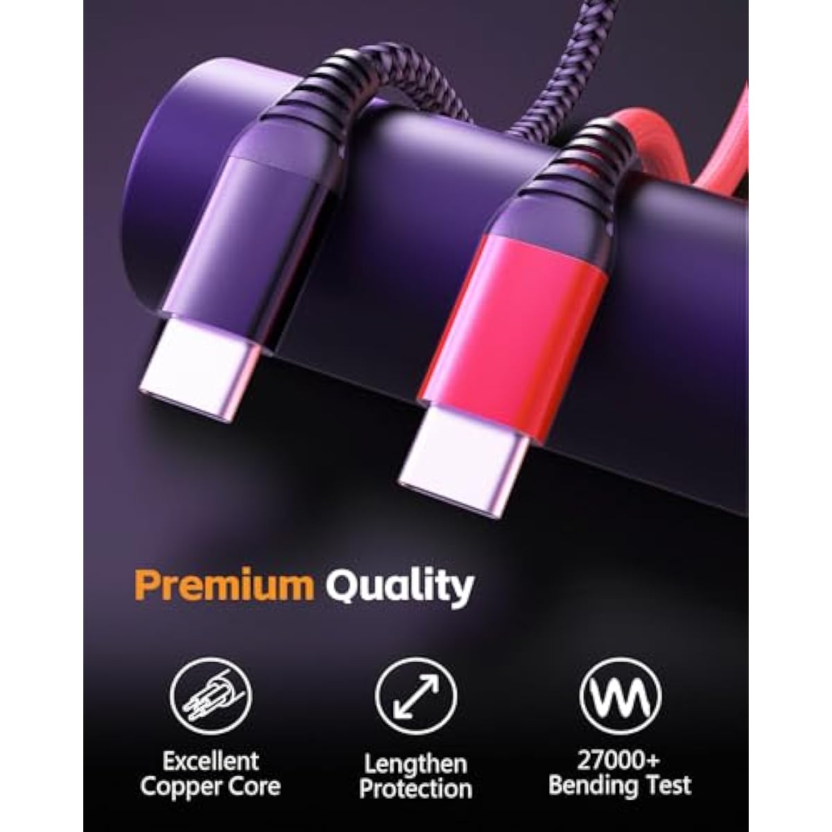 IDISON USB-C to USB-C Cable 2M 2-Pack | 100W Fast Charge | Braided Nylon | iPhone 15 & Samsung