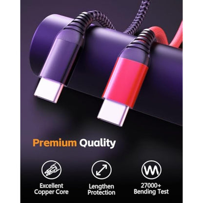 IDISON USB-C to USB-C Cable 2M 2-Pack | 100W Fast Charge | Braided Nylon | iPhone 15 & Samsung