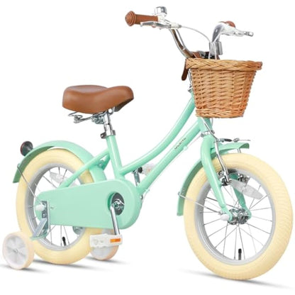 GLERC Little Molly Kids Retro Girls Bike with Basket, Stabilisers and Kickstand