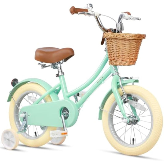 GLERC Little Molly Kids Retro Girls Bike with Basket, Stabilisers and Kickstand