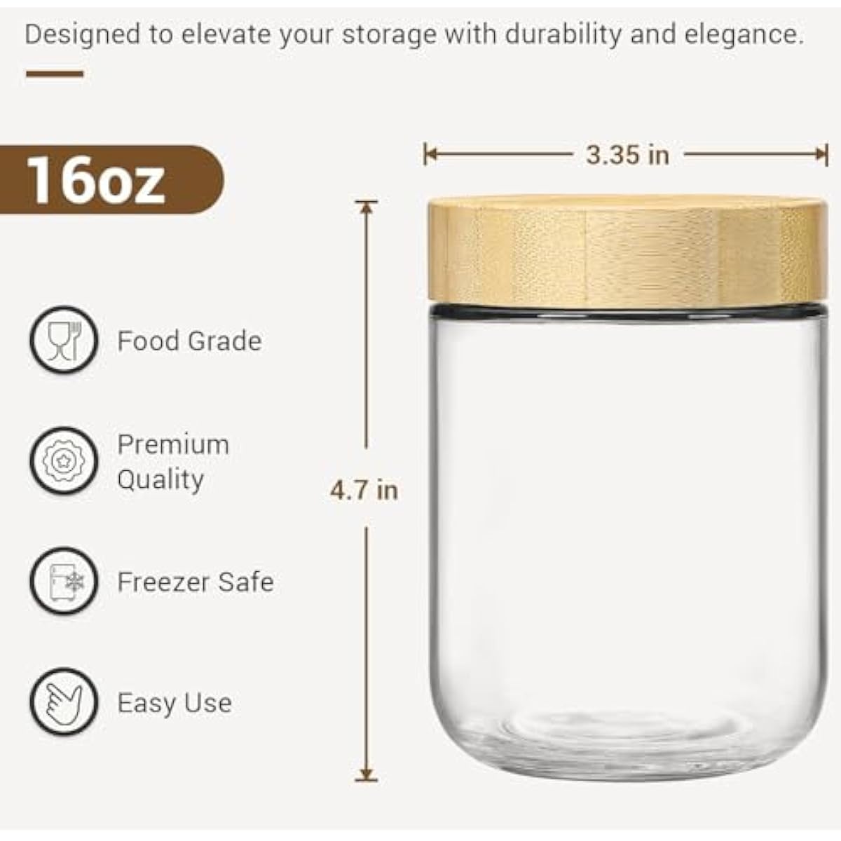 4 Pack Overnight Oats Containers – 16oz Glass Jars with Bamboo Lids