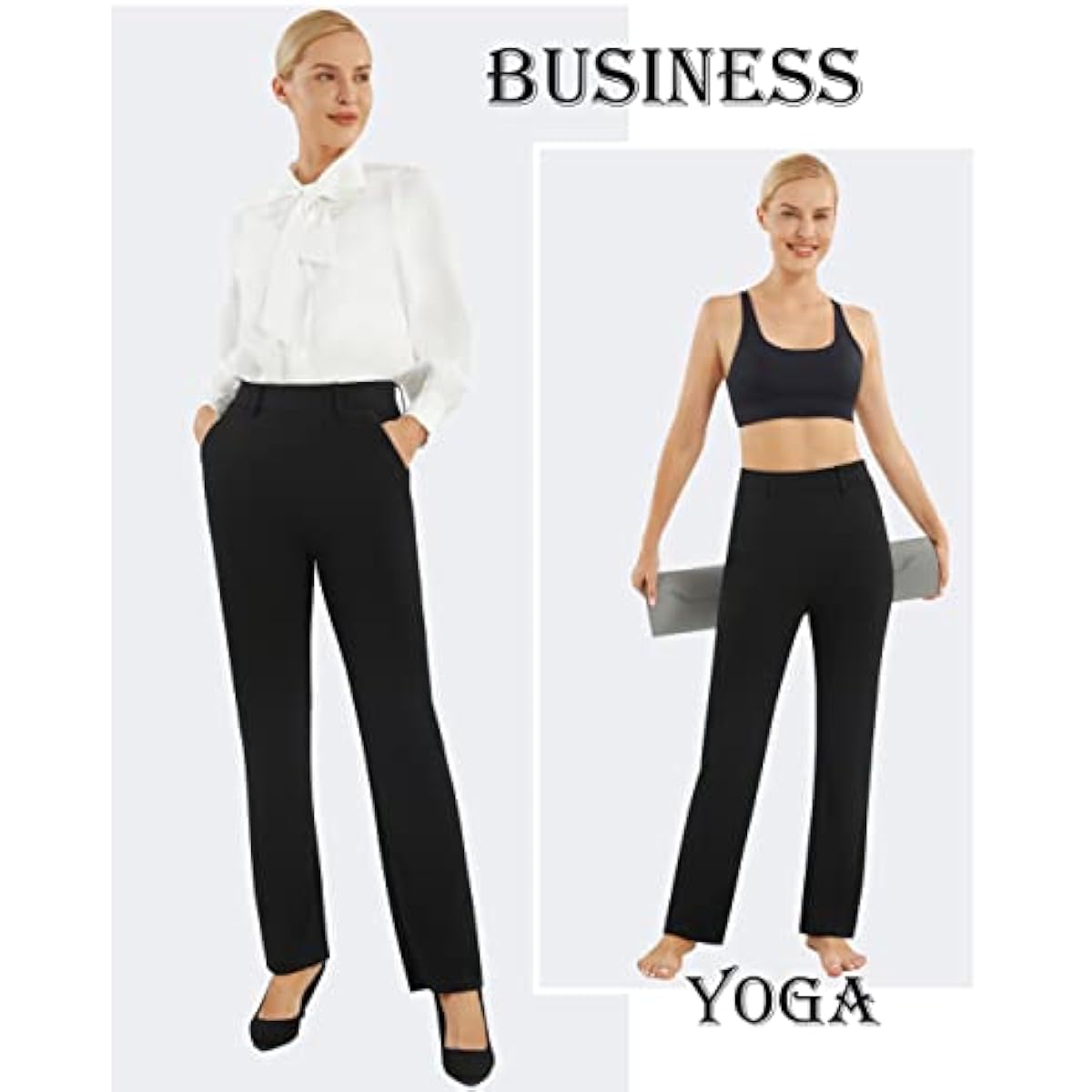 Women's Stretch Straight Leg Work Trousers | Pull-On Yoga Dress Pants with Pockets — Smart Office & Casual
