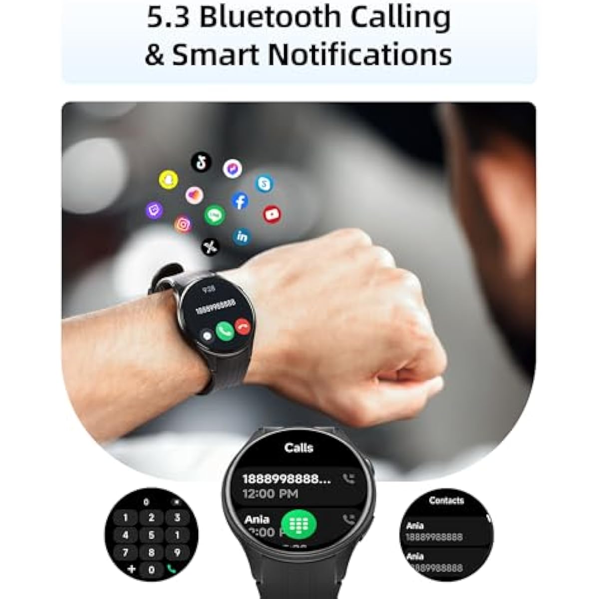 Parsonver Smart Watch with Built-in GPS | Bluetooth Calls | 100+ Sports | IP68 Waterproof | 43mm | Black